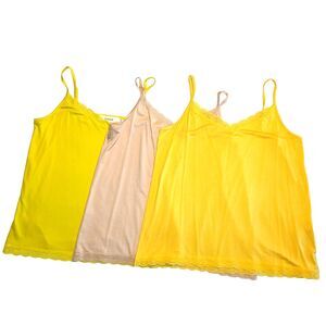 3 Kettlewell Tops Women’s Size Medium Lace Trim Camisole Yellow Beige Green